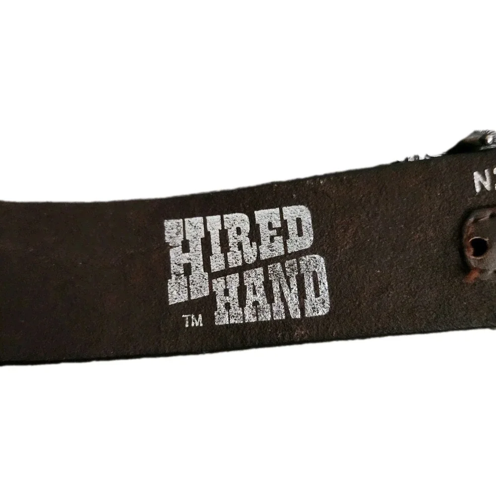 Justin Brand Silver Tone Belt Buckle With Hired Hand Bonded Leather Belt Mens 38